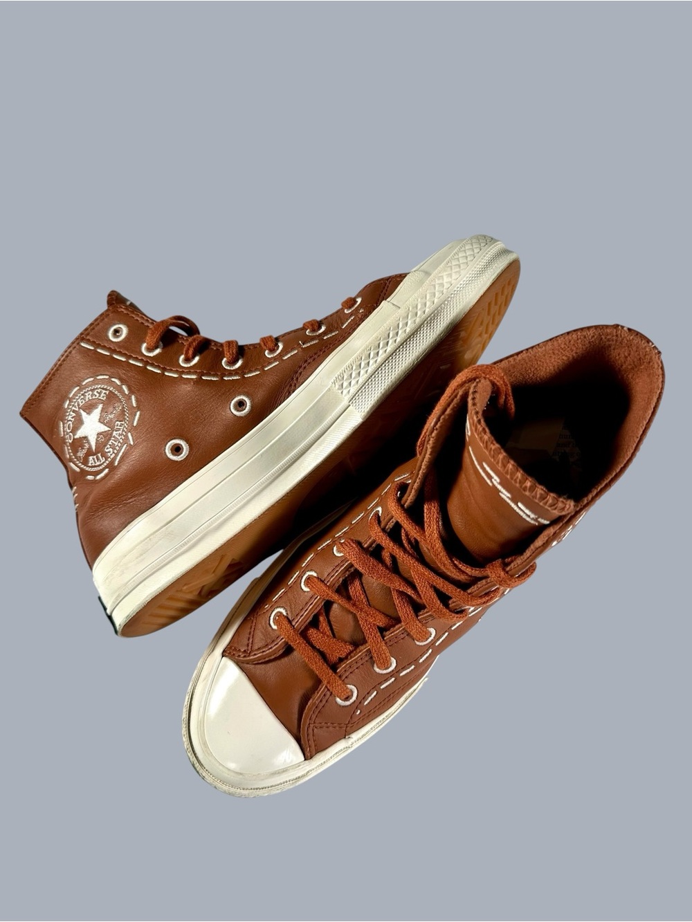 Converse Limited Ed. Chuck 70 Bold Stich Leather ‘Tawny Owl’ High-Top Sneakers - Picture 10 of 11